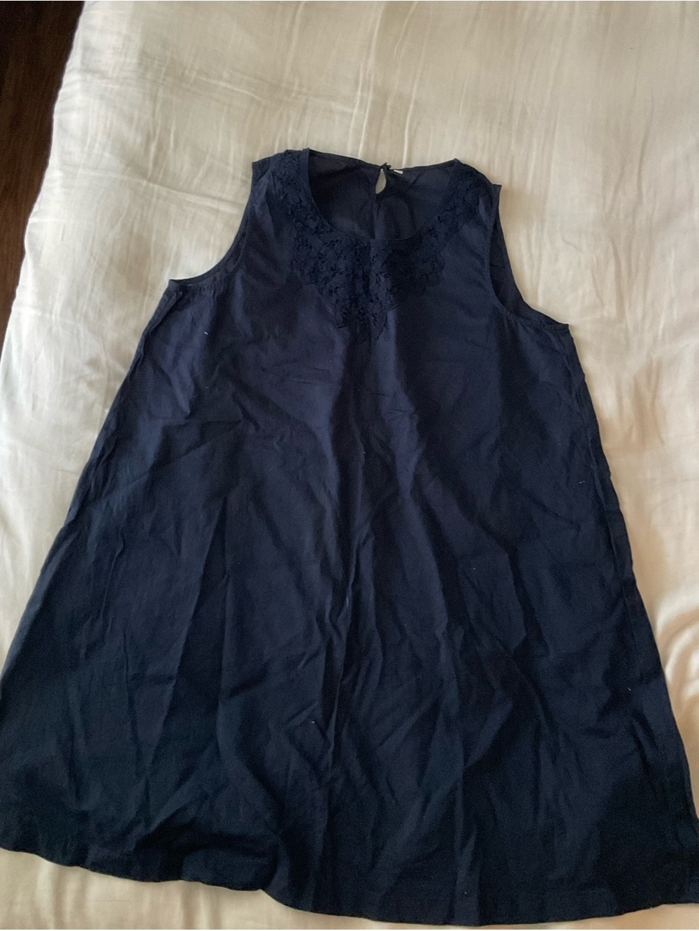 Navy Sleeveless Embroidered Yoke top